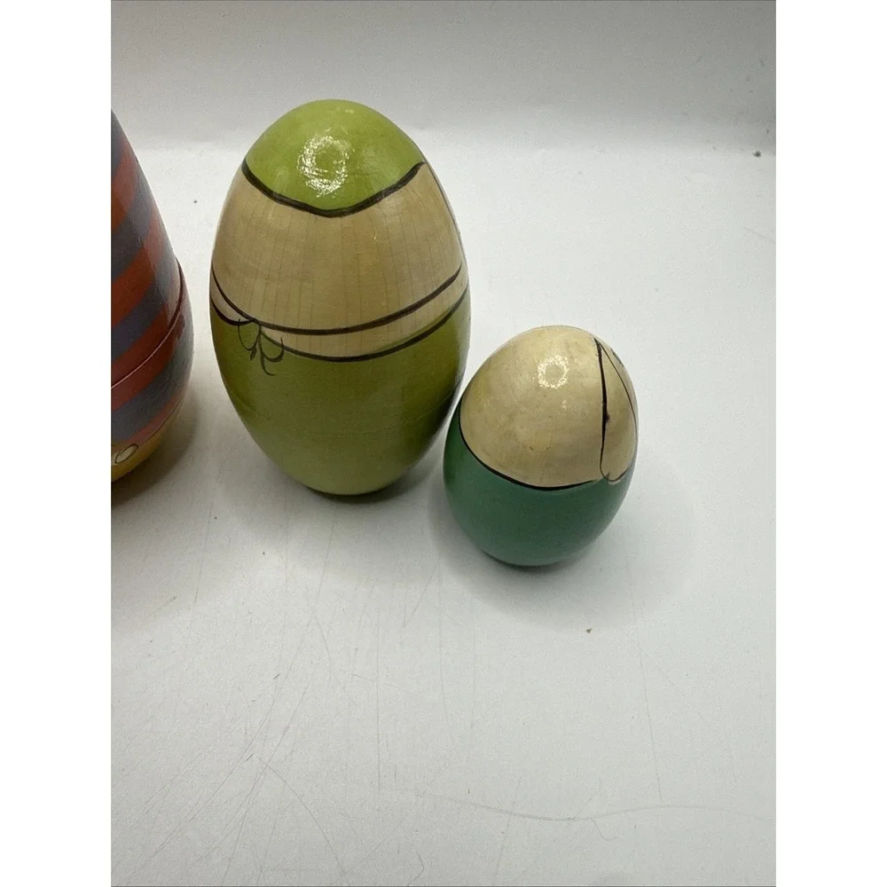 VTG Bunny Rabbit Russian Nesting Dolls Set of 5 Hand Painted Wooden Easter 5